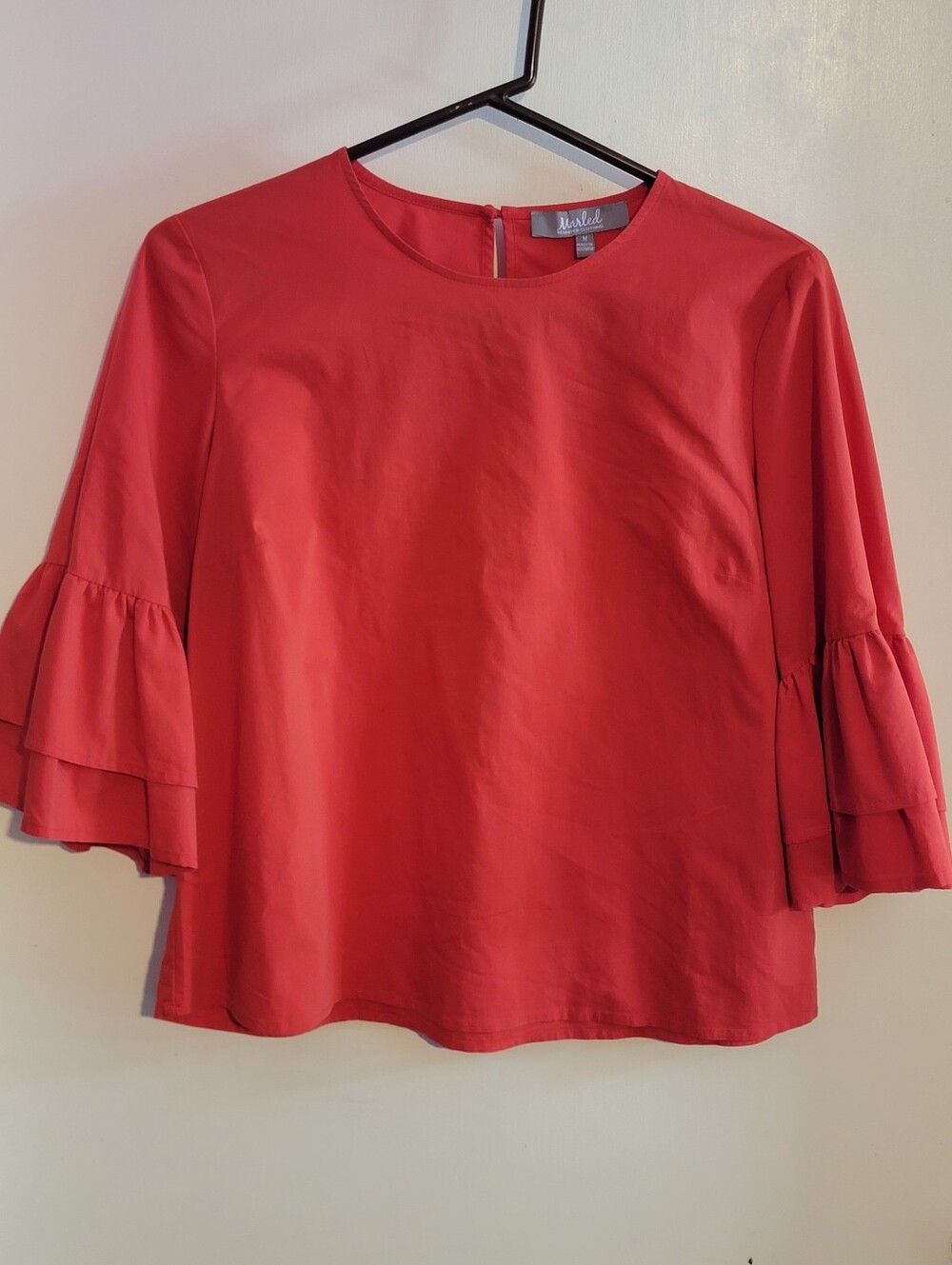 Red Ruffle Sleeve Blouse By Marled